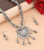 Silver Oxidised Party Wear Heart Shape Pandent Stylish Mala For Women Girl