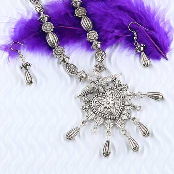 Silver Oxidised Party Wear Heart Shape Pandent Stylish Mala For Women Girl 4
