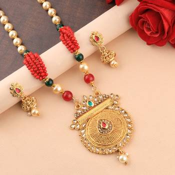 Traditional Gold Plated Pearl Mala Pandent Set For Women Girl 1
