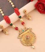 Traditional Gold Plated Pearl Mala Pandent Set For Women Girl