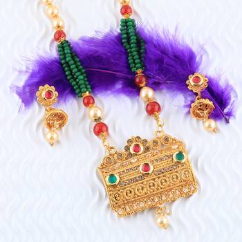 Party Wear Gold Plated Pearl Mala Pandent Set For Women Girl 4