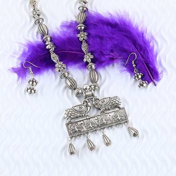 Silver Oxidised Stylish Peacock Pandent Mala Set For Women Girl 4
