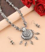 Silver Oxidised Attractive Pandent Mala Set For Women Girl