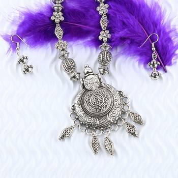 Silver Oxidised Attractive Pandent Mala Set For Women Girl 4
