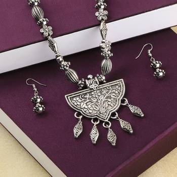 Silver Oxidised Exclusive Pandent Mala Set For Women Girl 2