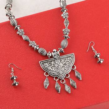 Silver Oxidised Exclusive Pandent Mala Set For Women Girl 3