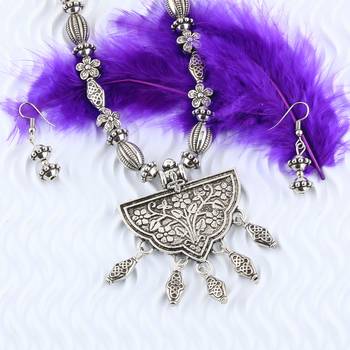 Silver Oxidised Exclusive Pandent Mala Set For Women Girl 4