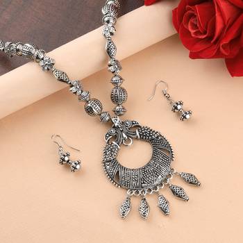 Elegant Oxidised Pendant Designer Mala Set Jewellery For Women Girl 1