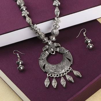 Elegant Oxidised Pendant Designer Mala Set Jewellery For Women Girl 2