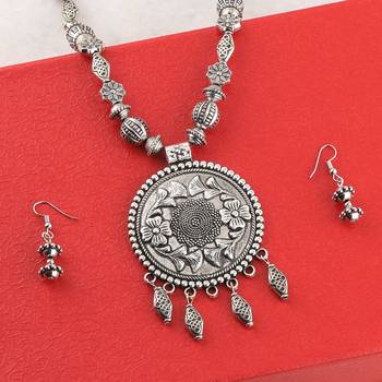 Amazing Oxidised Pendant Designer Mala Set Jewellery For Women Girl 3