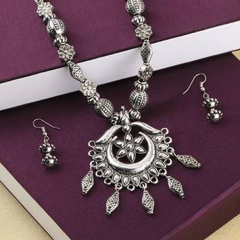 Charm Silver Oxidised Pendant Designer Mala Set Jewellery For Women Girl 2