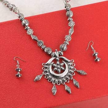 Charm Silver Oxidised Pendant Designer Mala Set Jewellery For Women Girl 3