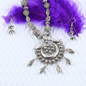 Charm Silver Oxidised Pendant Designer Mala Set Jewellery For Women Girl 4