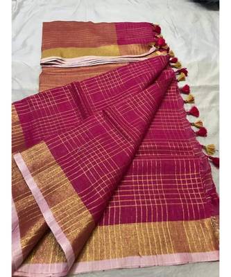 Pink Woven Linen Handloom Saree With Blouses 1