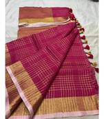 Pink Woven Linen Handloom Saree With Blouses