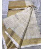 White Woven Linen Handloom Saree With Blouses
