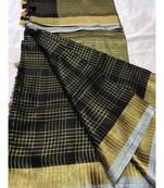 Black Woven Linen Handloom Saree With Blouses