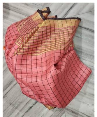 Peach Woven Linen Handloom Saree With Blouses 1