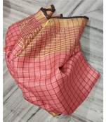 Peach Woven Linen Handloom Saree With Blouses