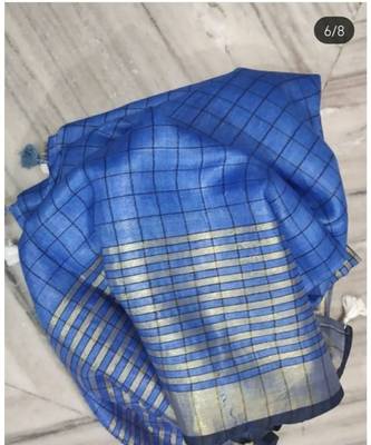 Blue Woven Linen Handloom Saree With Blouses 1