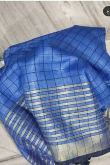 Blue Woven Linen Handloom Saree With Blouses
