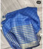 Blue Woven Linen Handloom Saree With Blouses