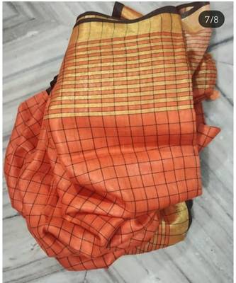 Orange Woven Linen Handloom Saree With Blouses 1