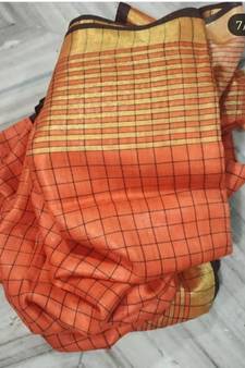 Orange Woven Linen Handloom Saree With Blouses