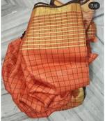 Orange Woven Linen Handloom Saree With Blouses