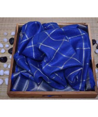 Blue Woven Linen Handloom Saree With Blouses 1
