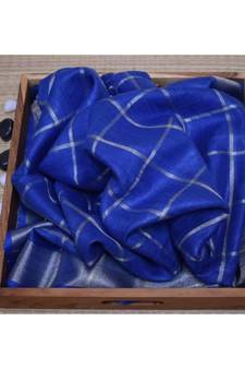 Blue Woven Linen Handloom Saree With Blouses