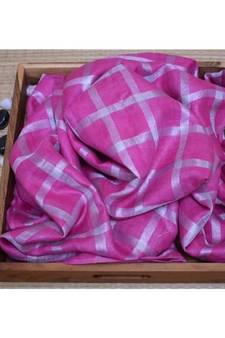 Pink Woven Linen Handloom Saree With Blouses