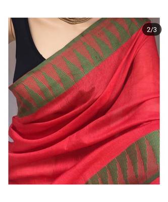 Red Hand Woven Poly Silk Handloom Sarees 1