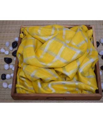 Yellow Woven Linen Handloom Saree With Blouses 1