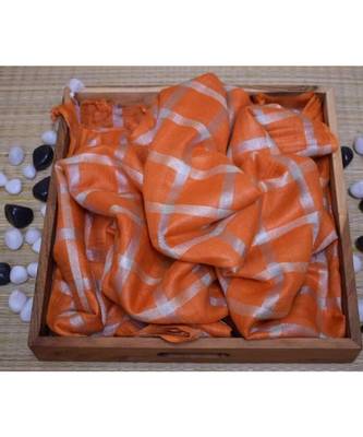 Orange Woven Linen Handloom Saree With Blouses 1