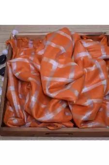 Orange Woven Linen Handloom Saree With Blouses