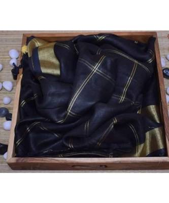 Blue Woven Linen Handloom Saree With Blouses 1