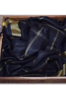 Blue Woven Linen Handloom Saree With Blouses