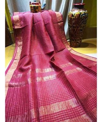 Pink Woven Linen Handloom Saree With Blouses 1