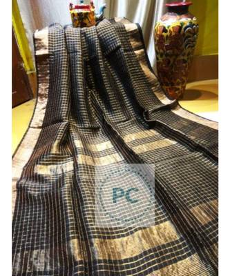 Black Woven Linen Handloom Saree With Blouses 1