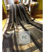 Black Woven Linen Handloom Saree With Blouses