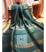 Green Woven Linen Handloom Saree With Blouses
