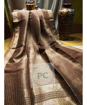 Brown Woven Linen Handloom Saree With Blouses 1