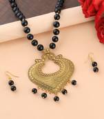 Exclusive Gold Oxidised Pendant Black Pearl Mala Set For Women Girl