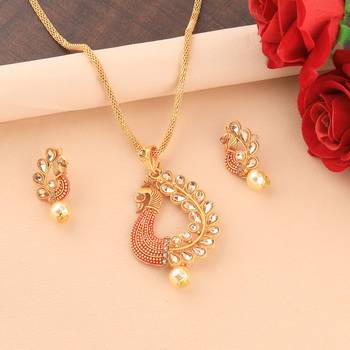 Party Wear Gold Plated Peacock Designer Pandent For Women Girl 1