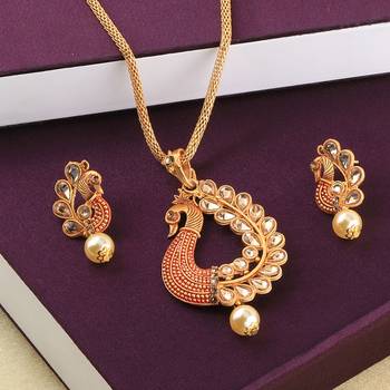 Party Wear Gold Plated Peacock Designer Pandent For Women Girl 2
