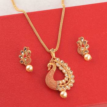 Party Wear Gold Plated Peacock Designer Pandent For Women Girl 3
