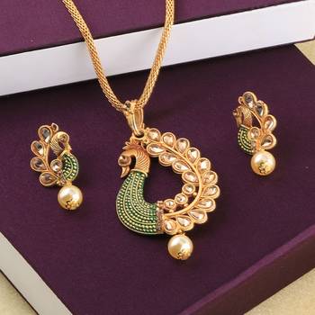 Charm Party Wear Gold Plated Peacock Designer Pandent For Women Girl 2