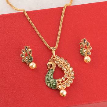Charm Party Wear Gold Plated Peacock Designer Pandent For Women Girl 3