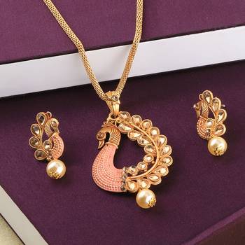 Attractive Stylish  Gold Plated Peacock Designer Pandent For Women Girl 2
